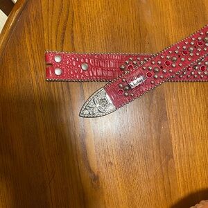 B.B. Simons Red Studded Leather Belt with Silver Accents